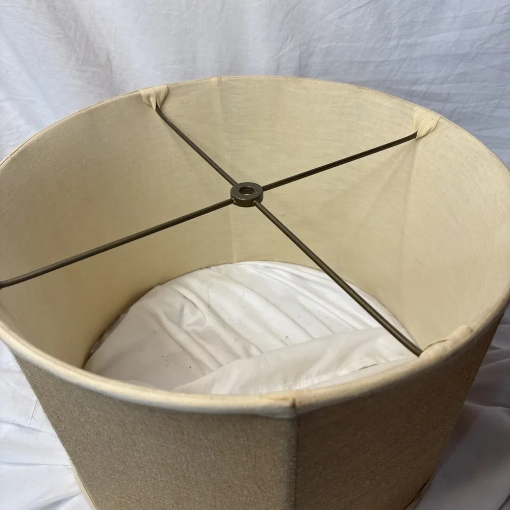 Vintage Drum Lampshade Jute Tan Fabric Spider Fitter Large Table Burlap Natural